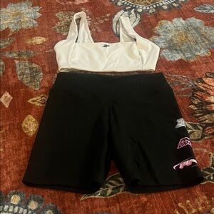 PINK Victoria's Secret Black Bike Shorts Set with Pink Accents
